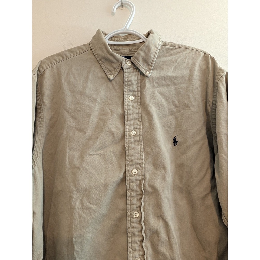 VTG Ralph Lauren Men's Khaki Dress Shirt Size XL Long Sleeve Button-Up Cotton